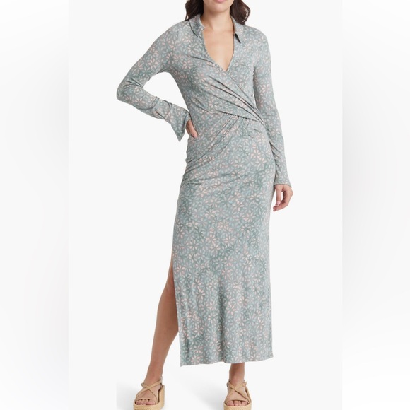 Free People Dresses & Skirts - NWT! Free People Shayla Floral Long Sleeve Wrap Dress Minto Combo Large